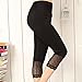 Liang Rou Maternity Elastane Adjust Waistband Cropped Leggings Lace Trim Color Black
