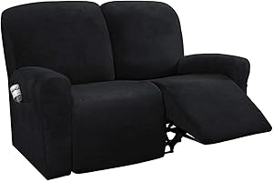 LINGKY 6-Pieces Recliner Sofa Covers Velvet Stretch Armchair Covers With Side Pocket Thick Soft Washable Sofa Covers 2 Seater Replacement Furniture Protector (Loveseat, Black)