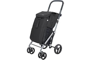 Carlett - Classic Duo Lett430 | Carro de la Compra Plegable | Carrito de Supermercado 4 Ruedas | Manillar Regulable y Freno de Seguridad | Bolsa Extensible 53L + 10 L Bolsa Isotérmica | Negro.