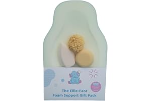Ellie-Fant Baby Bath Foam Support Mat | 4 Pc Gift Set Includes Skid Proof & Antibacterial Cushion Seat Natural Sea Sponge and Teardrop Sponge