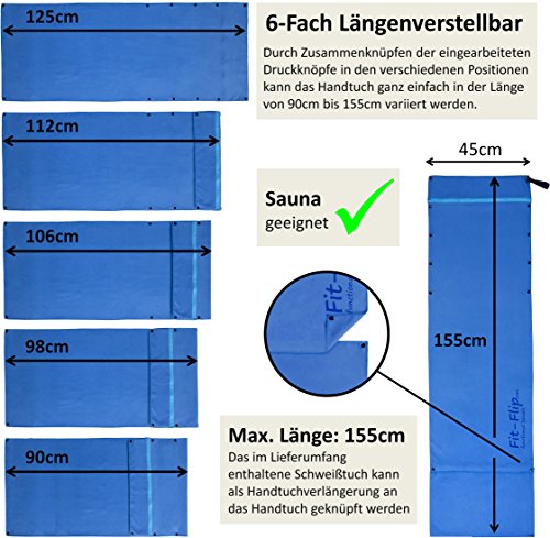 3-tlg Fitness-Handtuch Set mit Reißverschluss Fach + Magnetclip + extra Sporthandtuch | zum Patent angemeldetes Multifunktionshandtuch, Fit-Flip Microfaser Handtuch - 2