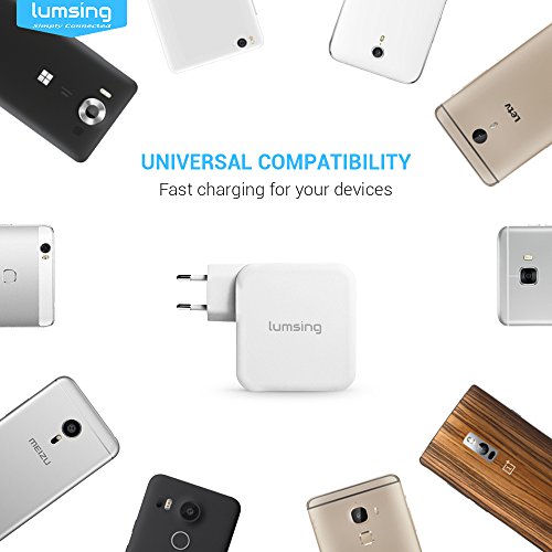 Lumsing Quick Charge 3.0 35W USB Ladegerät Wand Ladeadapter, 1 Port QC3.0 + 2 Port mit Smart IC Technologie Wall Charger für iPhone7/ 7Plus, iPad, HTC One A9/M9, Nexus 6, LG G5 V10 ,Smartphones Tablets und andere USB-ladende Geräte (Weiß) - 5