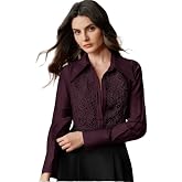 Pataka Devi Women Pure Cotton Formal Shirt with Tonal Lace Detailing, Soft Breathable Fabric, Regular Fit Office Wear Top for