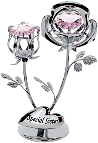 Crystocraft Chrome Plated Rose &amp; Rose Bud Ornament. (Special Sister)