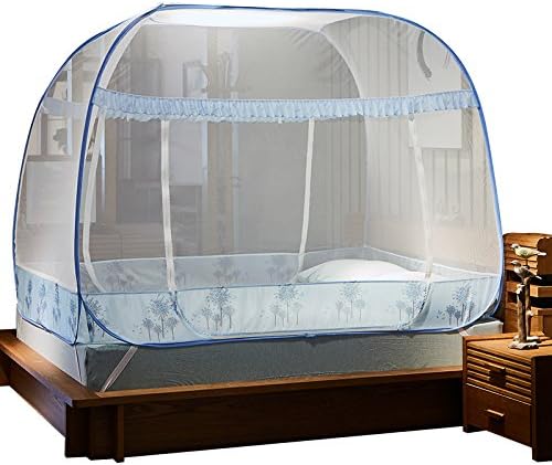 uus Mongolian-style Mosquito Nets Double-use Home-free 1.8 M Bed Tri-Open Zipper Single Bed Nets ( Color : Blue )