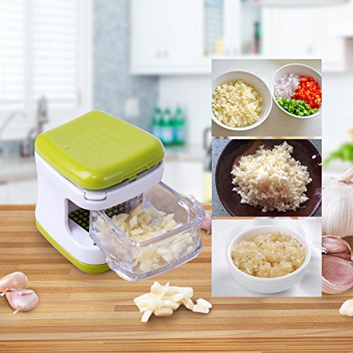 Knoblauchpresse + Knoblauchschneider Grün Manuell Knoblauchpresse mit fein/grob Reiben für Knoblauch Ingwer Zwiebel von VOOKI - 2