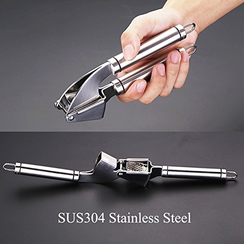 Mirorlen Knoblauchpresse Edelstahl Ingwerpresse,Garlic press,Edelstahl Presse und Knoblauchschaler aus Silikon,Praktischer Küchenhelfer - 3