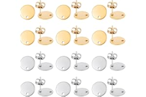 UNICRAFTALE 60Stk 2 Farben 10mm Flacher Runde Ohrstecker Edelstahl Ohrringe DIY Zubehör Runde Ohrstecker Basteln Rohlinge Ohrhaken Für DIY Ohrringe Schmuckherstellung