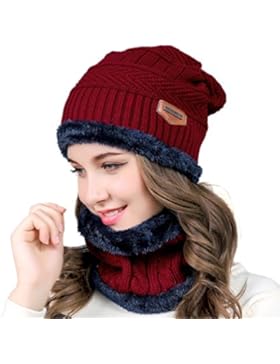 MUCO Wintermütze (Damen Herren & Kinder) Unisex Warm gestrickt Dick Draussen Warmem Winter Mütze Schal Set