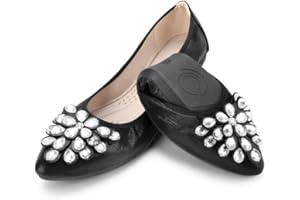 Padcod Womens Fold up Pumps Roll up Shoes Ladies Foldable Ballet Flats with Rhinestone, Portable Ladies Slip On Loafers