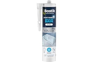 Bostik Mastic d’Étanchéité Joint Parfait Salle de Bain – Jointe Tous Matériaux – Traité Anti-Moisissures – Longue Durée – Formule 100% Silicone – Couleur : Blanc – 280 ml