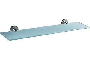Ambrosya® | Tablette exclusive en acier inoxydable et verre | Salle de bain étagère en verre support serviette murale (Acier inoxydable (Brossé), 50 cm x 12 cm)