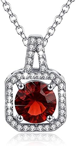 Birthstone Necklace Halo Diamond Garnet Red Cubic Zircon January CZ Jewelry Pendant Christmas Gifts