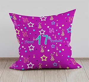 DreamVio Happy 17th Birthday Cushion,Pillow for Brother,Sister,Husband,Wife,Spouse,Parents,Father,Mother on birthday's & Anniversaries Color : Purple (12 x 12 inch)