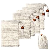 5 PCS Sisal Soap Bag with Drawstring Natural Soap Saver Pouch for Shower Bath