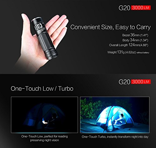 Klarus G20 Taschenlampe CREE Next Gen xhp70 N4 LED 3000 Lumen Wiederaufladbare Taschenlampe dual-switch Mini Suche Licht mit Wiederaufladbare 5000 mAh 26650 Li-Ion Akku + thenines USB-Light - 6