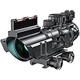 Paike Rifle Scope 4x32 with Red & Green &Blue Illuminated Reticle with Top Fiber Red Dot Sight