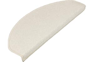 FLODI. Dynasty High Pile Stair Treads, Set of 15 Pieces, Carpet Stair Mats Self Adhesive Anti Slip Stair Pad Runner for Staircases (Cream, Semicircular - 23 x 65 cm)