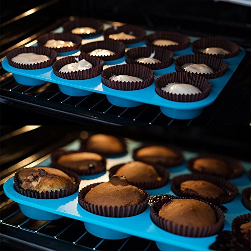 Silikon Muffin Cupcake Backen Set, SENHAI 2 Pack (24 & 12 Cups) Kuchenformen Ice Cube Tabletts für Gumdrop Gelee Schokolade Brot Seife Wachs, erhältlich im Backofen Kühlschrank Mikrowellenherd Gefrierschrank - 5