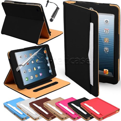 Apple iPad mini Madcase Ledertasche Tasche Etui Cover Case mit Dokument Hülse und Auto Schlaf – Wach Funktion premium Leder – schwarz - 2