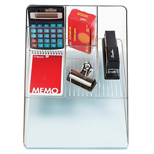mDesign Organizador de escritorio transparente     Organizador de oficina con 5 compartimentos y bandeja para papel     Pr  ctico organizador de material de escritorio