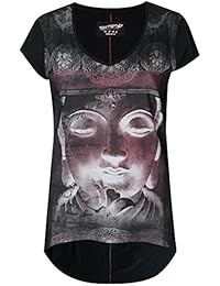 trueprodigy Casual Mujer marca Camiseta estampado ropa retro vintage rock vestir moda cuello V manga corta slim fit designer cool urban fashion t-shirt color negro 1063166-2999