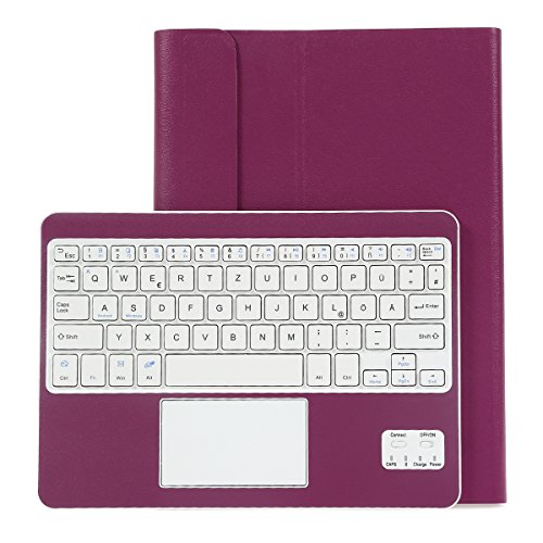 Besmall Wireless Touch Bluetooth Drahtlose Tastatur mit QWERTZ Tastaturlayout für Android Windows Tablet Smartphone(Mit PU-Hülle,Lila) - 2