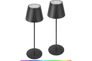 ‎UUFFOO uuffoo 2x LED Akku Tischlampe aus Metal,Touch Dimmbar 8 Farben RGB led tischleuchte kabellos- Indoor und Outdoor,IP54 wasserdicht aufladbare LED Tischlampe für Lesen,Arbeit,Bars,Restaurants (Schwarz)