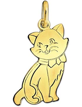 CLEVER SCHMUCK Goldener Anhänger Katze flach 16 x 10 mm matt und glänzend 333 GOLD 8 KARAT