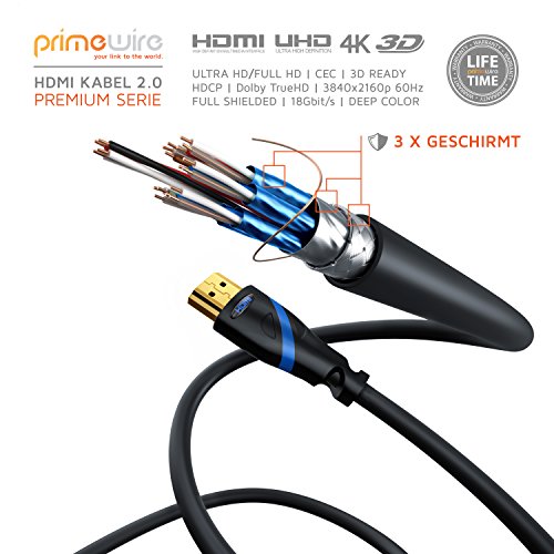 CSL – 5m HDMI Kabel 2.0a / 2.0b | Ultra HD 4k 60Hz 18 Gbit/s | neuster Standard | High Speed HDMI 2.0 | Ultra HD / Full HD 1080p | 3D / ARC / CEC / HDCP / HDR | 3-fach geschirmt | hohe Bandbreite mit bis zu 18 Gbit/s - 5