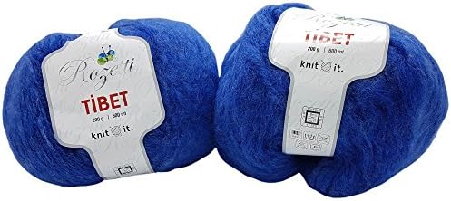 2?x 200?g Wool Mohair, 400?grams Wool Knit and Crochet Total 1200?m Skeins - royal blue