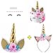 Produktbild LSXBM Einhorn Kuchen Topper mit Wimpern und Einhorn Stirnband, Einhorn Party Gegenstände für Geburtstagsfeiern,für die Baby Geburtstag und der Hochzeit Party(Gold).