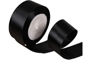 ALOHOVME Black Satin Ribbon 25mm x 23 Meters, Solid Color Fabric Present Ribbon for Crafting, Gift Wrapping, Hair Bows Making, Wedding Decor, Balloons, Wedding Bouquet, Cake Decoration and Baby Shower