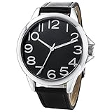 NUOVO Herren Uhr Analog Quarz mit Schwarz Leder Armband Wasserdicht K170044-1G-BLA