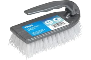 Elliott Iron Shaped Scrubbing Brush with Curved Grip Handle, Durable hard synthetic plastic fibres, Ergonomic shape ideal for deep cleaning, BPA free in a Silver colour