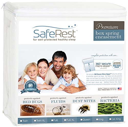 Full Xl Size Saferest Premium Hypoallergenic Zippered Certified Bed Bug Proof Box Spring Encasement 9" - Vinyl Free