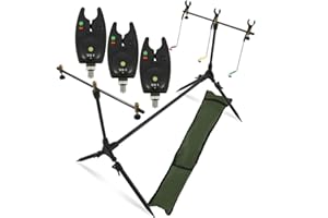 G8DS® Set Rod Pod Rutenhalter + Tragetasche inklusive 3 Bissanzeiger mit Lautstärkeregler Karpfen Angeln