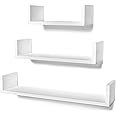 STOREMIC U-Shaped Floating Mounted Shelves for Wall 50cm, 35cm, 25cm, Easy to Install White, Pack of 3