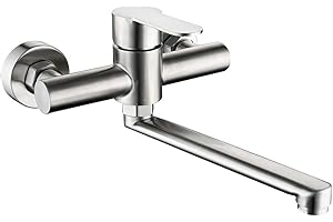 SEIYOGDS Rubinetto per Cucina a Muro, Miscelatore Caldo e Freddo Girevole a 360°, Rubinetto Lavello Con Braccio Girevole Lungo 25 cm, Miscelatore Monocomando per Cucina, Bagno, Lavello