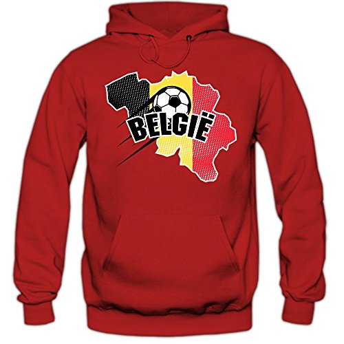 Shirt Happenz Belgien WM 2018#1 Hoodie| Fußball | Belgique | Herren | Rote Teufel | Nationalmannschaft, Farbe:Rot (Red F421);Größe:S