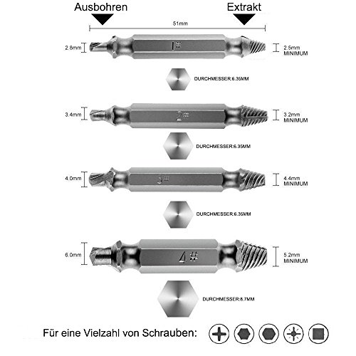 Kitclan Schraubenausdreher-Set, entfernen leicht beschädigte Schrauben, 4 Stück Schraubenentferner zum Entfernen aller Arten von Schrauben - 5