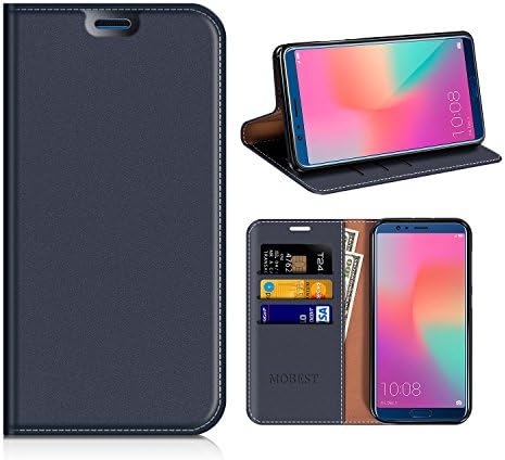 Honor View 10 Case, Mobest Honor View 10 Premium Leather Case, Honor View 10 Wallet Case, Flip Case Cover [Wallet Stand], Card Slots For Honor View 10 - Dark Blue