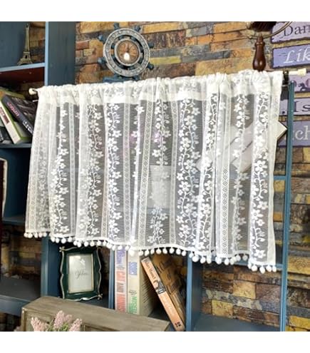 Jacquard Scheibengardine Mit Blatt- Und Blumenmuster – Landhausstil, Weiß, 60x140 Cm, Mit Stangendurchzug