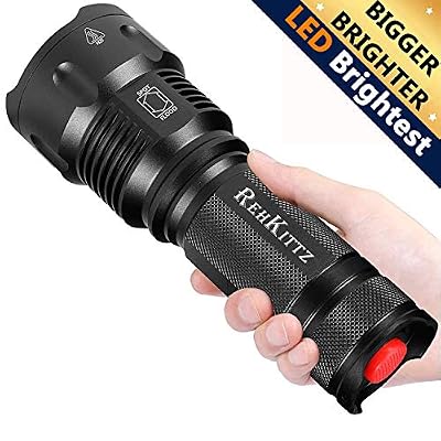 REHKITTZ Torche Lampe de Poche LED, Super Grande Lampe de Torche Militaire Tactique Ultra Puissante Ajustable Zoomable Étanche Torche, pour les Activités Extérieurs ou Bricolage