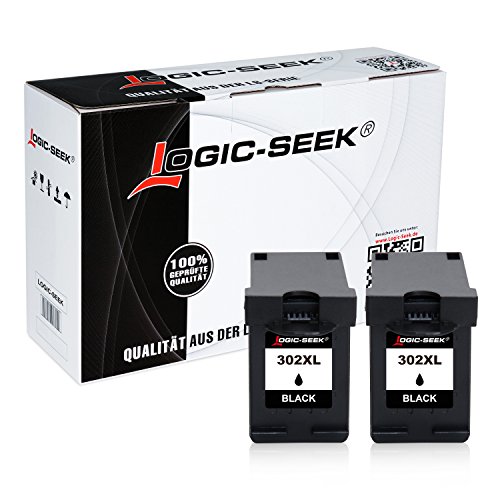 2 Logic-Seek Tintenpatronen kompatibel für HP Deskjet 3630 302XL HP Deskjet 3636 Officejet 3831 OfficeJet 4655 Envy 4525 - Schwarz je 15 ml