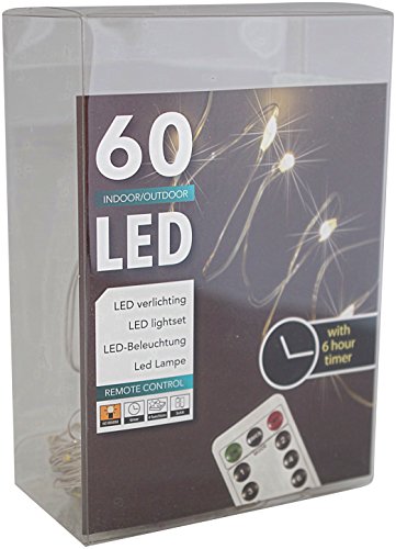 60er Led Draht Lichterkette Batterie warmweiß mit Timer für innen und außen + Fernbedienung für 8 verschiedene Funktionen