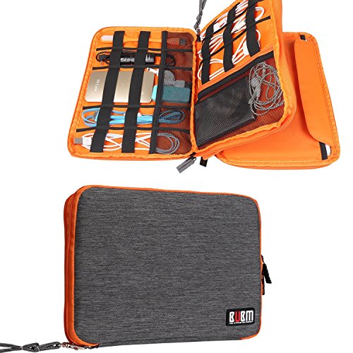 BUBM Universal Reisetasche mit Doppelschichte Organisator Tasche Tragetasche für Elektronisches Zubehör Batterie und Ladegrät - Groß, Grau und Orange