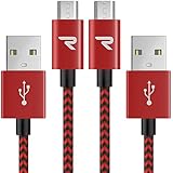 Micro USB Kabel Nylon 1m / 3,3ft [2-Pack] - Rampow® 3A [ Micro USB Schnellladekabel ] geflochtenes Samsung Ladekabel / Ladekabel Samsung - Lebenslange Garantie - High Speed Sync und Ladekabel - Rot
