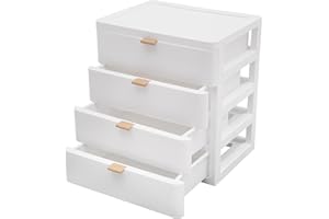 SONHANGIA Caja de Escritorio, Organizador de Cajones, Organizador de Escritorio PP 4 Cajones + 1 Plataforma Superior 26 * 20.2 * 29cm Blanco