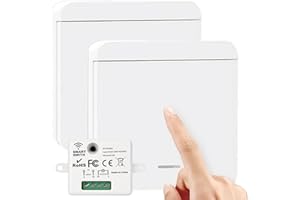 VAILEAL Juego de interruptores inalámbricos, 2 interruptores de luz inalámbricos para lámpara y 1 receptor, interruptor de luz de 1 botón, interruptor de pared inalámbrico, alcance de 50 m, interruptor